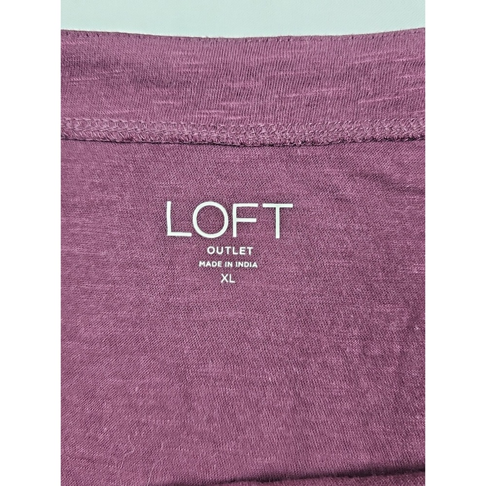 LOFT JERSEY Sz XL PLUM BURGUNDY EMBROIDERED TULIPS FLOWERS 3/4 SLEEVE COTTON - Picture 3 of 9